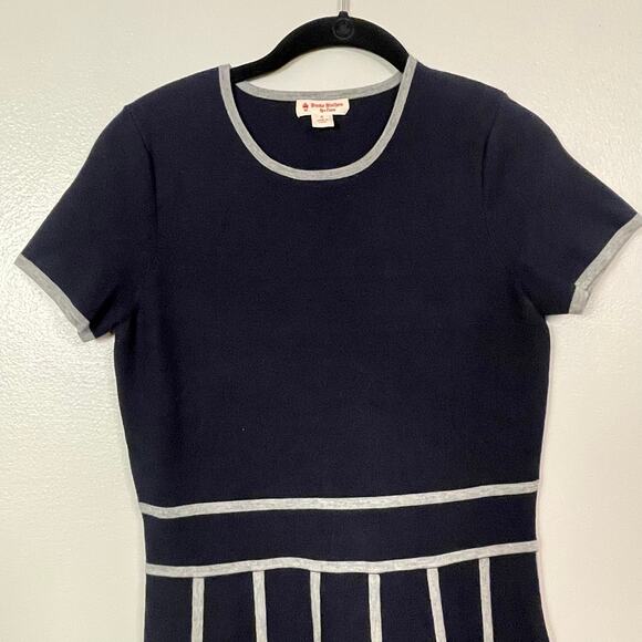 Brooks Brothers Red Fleece Navy Blue & Gray Sweater Dress Pleated Flare S Small - Picture 3 of 11